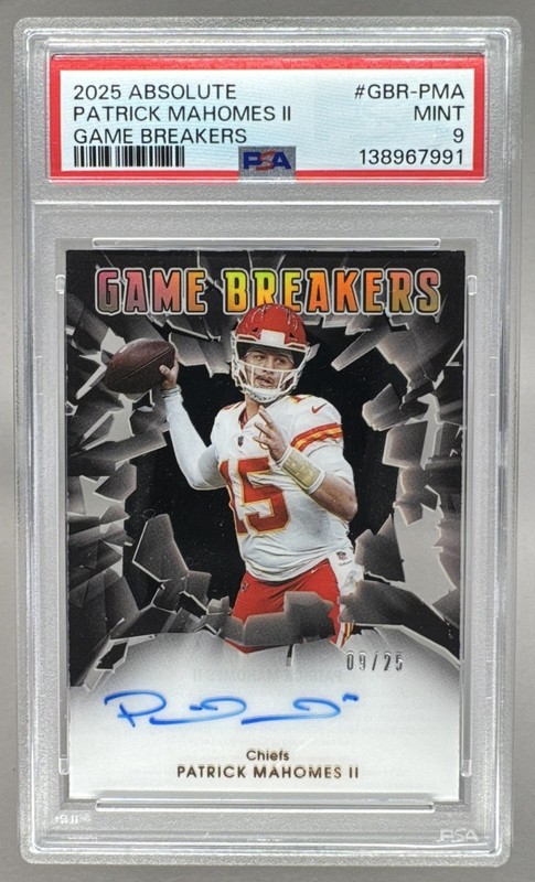 Patrick Mahomes II 2025 Panini Absolute Game Breakers Auto 9/25 PSA 9