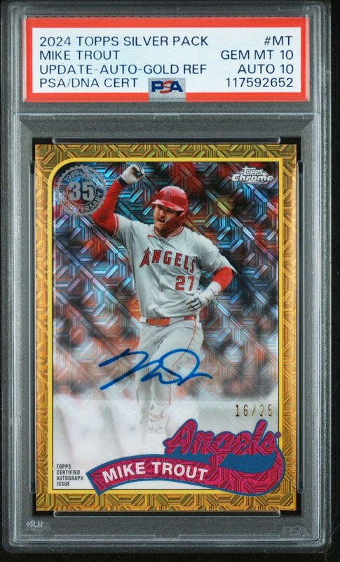 Mike Trout 2024 Topps Update Silver Gold 1989 Chrome Auto 16/25 PSA 10/10 view 1