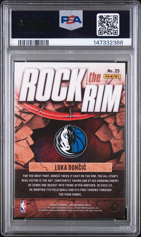 147332388 Luka Doncic 2023 Panini Recon #25 Platinum Rock the Rim 1/1 PSA 8 view 2