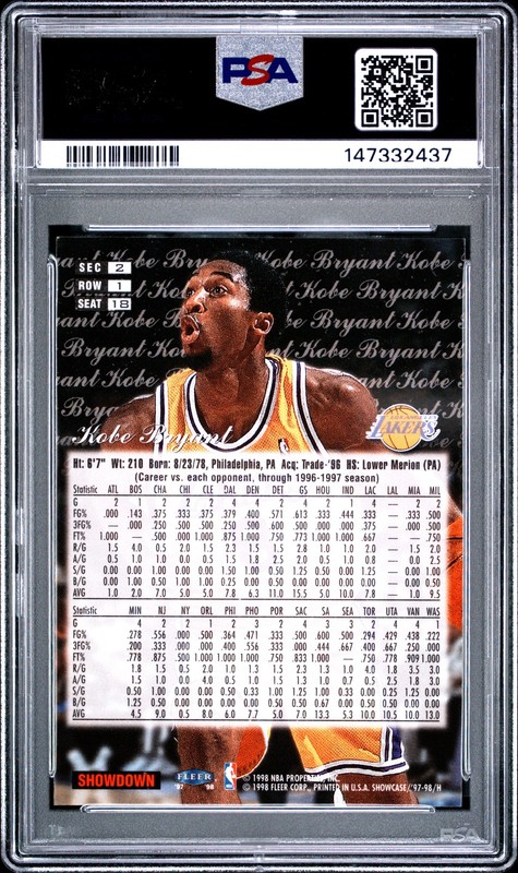 147332437 Kobe Bryant 1997 Fleer Flair Showcase #18 Row 1 PSA 7 view 2