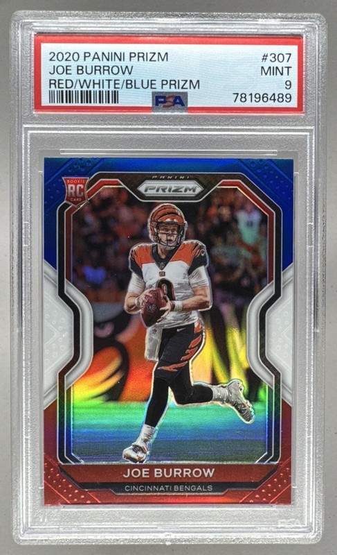 78196489 Joe Burrow 2020 Panini Prizm #307 Red White and Blue Rookie RC PSA 9