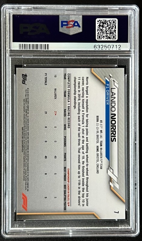 2020 Topps Chrome Formula 1 - F1 Racers Lando Norris #7 Rookie PSA 10 view 2