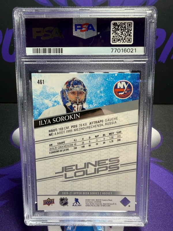 2020-21 Upper Deck Young Guns French Ilya Sorokin PSA 9 #461 New York Islanders view 2