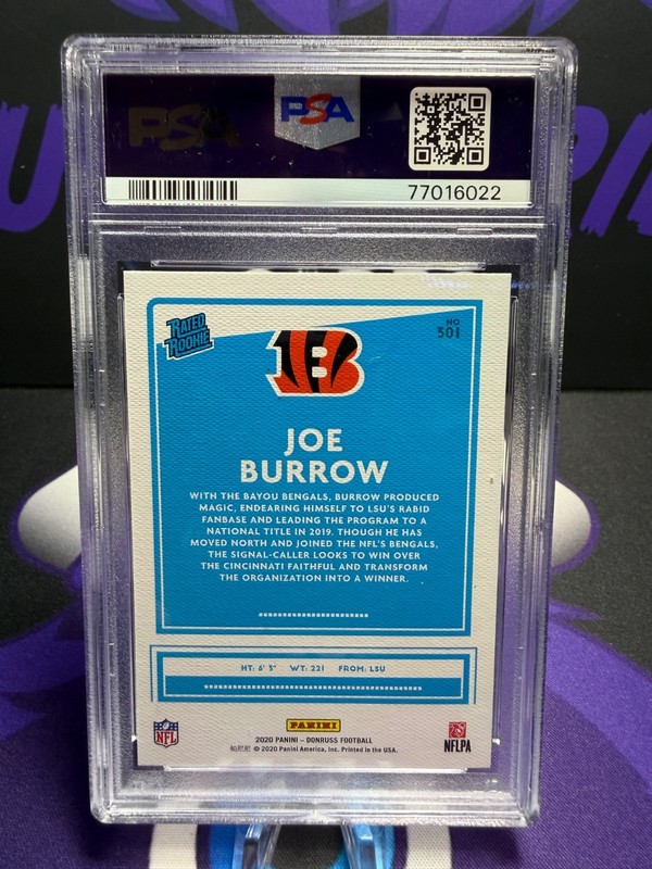 Joe Burrow (Rookie) PSA 10 - 2020 Panini Donruss - Rated Rookie Canvas Bengals view 2