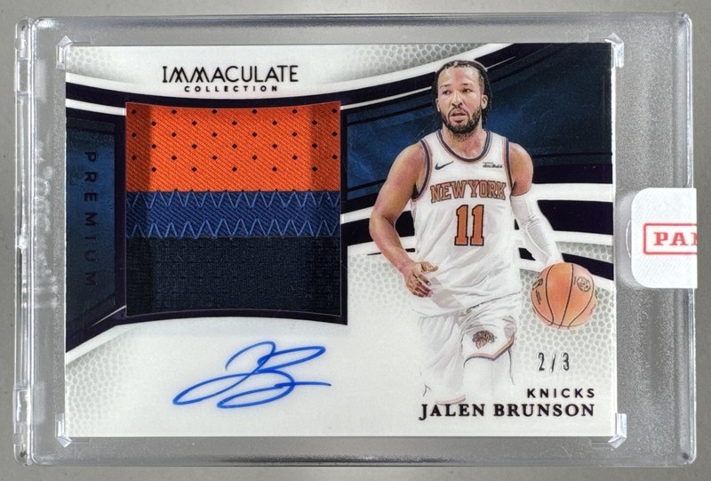 Jalen Brunson 2024 Panini Immaculate FOTL Premium GU 3 Color Patch Auto 2/3