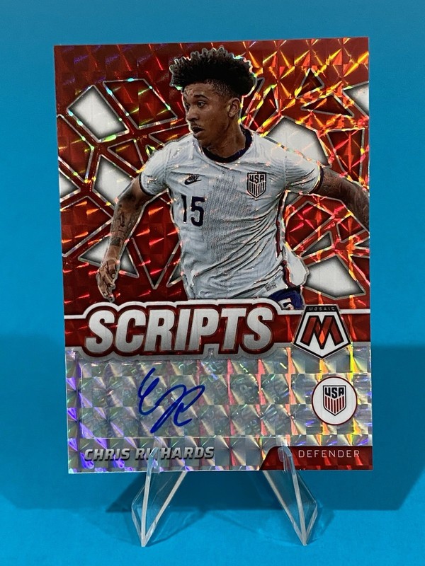 Chris Richards 2021-22 Panini Mosaic S-CR Scripts Fusion Red Prizm Auto USA Card view 1