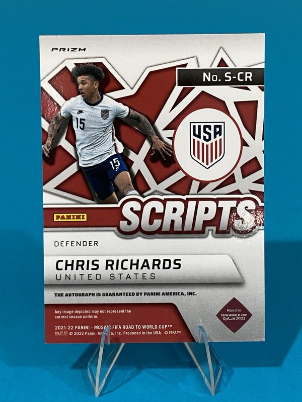Chris Richards 2021-22 Panini Mosaic S-CR Scripts Fusion Red Prizm Auto USA Card view 2