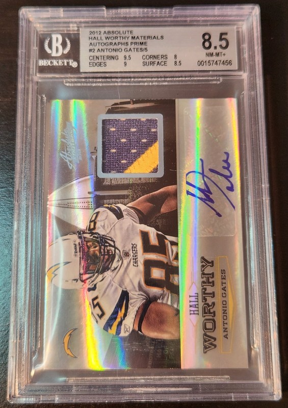 2012 Absolute Antonio Gates Auto - Game-Used Jersey - Autograph #'d 2/5- BGS 8.5