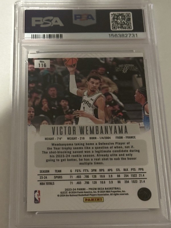 2023-24 Panini Prizm Deca Victor Wembanyama #17 (RC) PSA 10 view 2