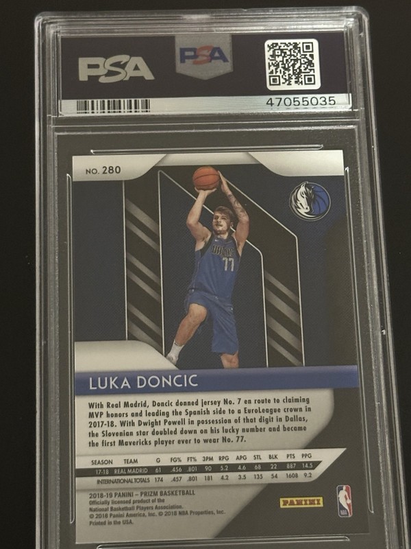 2018-19 Panini Prizm Luka Dončić #280 (RC) PSA 9 view 2