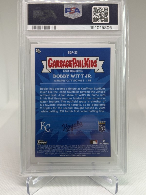 2025 Bowman Chrome GARBAGE PAIL KIDS GPK BOBBY WITT JR BOGGY ROYALS #23 PSA 9 view 2