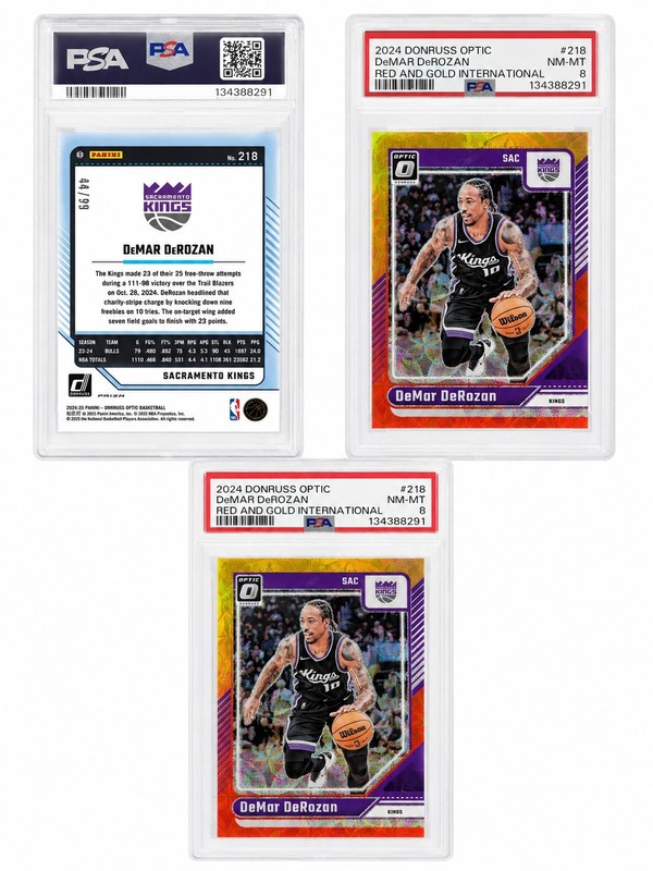 POP 1 DeMar DeRozan Red Gold International 44/99 PSA 8 2024 Optic #218