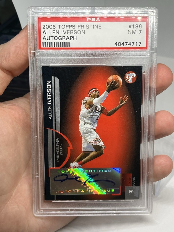 Allen Iverson 2005 Topps Pristine Auto /100 PSA 7 Card #186 Pop 1, 1 Higher view 2