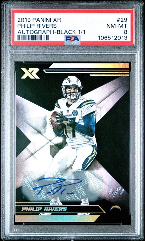 Philip Rivers 2019 Panini XR Black Auto 1/1 Chargers Card #29 PSA 8 Card