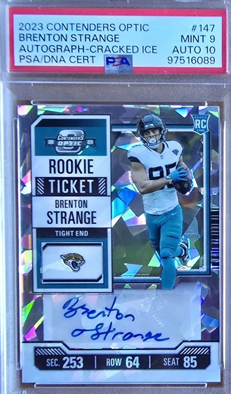 BRENTON STRANGE CRACKED ICE ROOKIE AUTO #/22-2023 OPTIC CONTENDERS - PSA 9/10