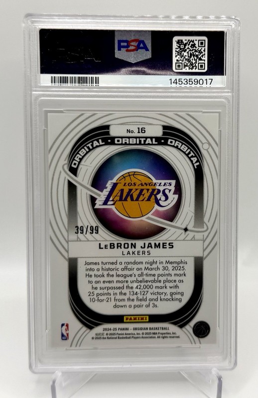 2024 OBSIDIAN LeBRON JAMES ORBITAL-EE ORANGE FLOOD Lakers PSA 10 /99 SP view 2
