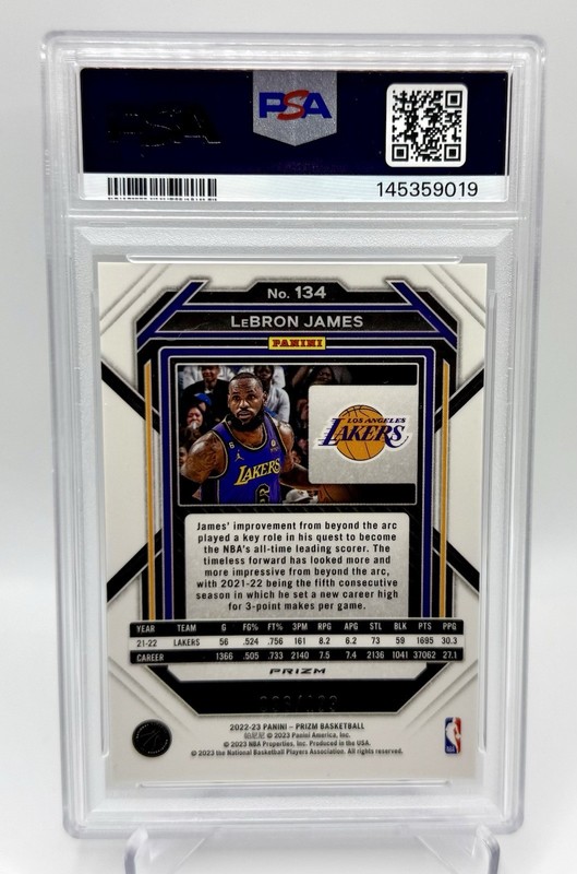 2022-23 PANINI PRIZM LEBRON JAMES #134 BLUE PRIZM /199 LAKERS PSA 10 GEM MINT view 2