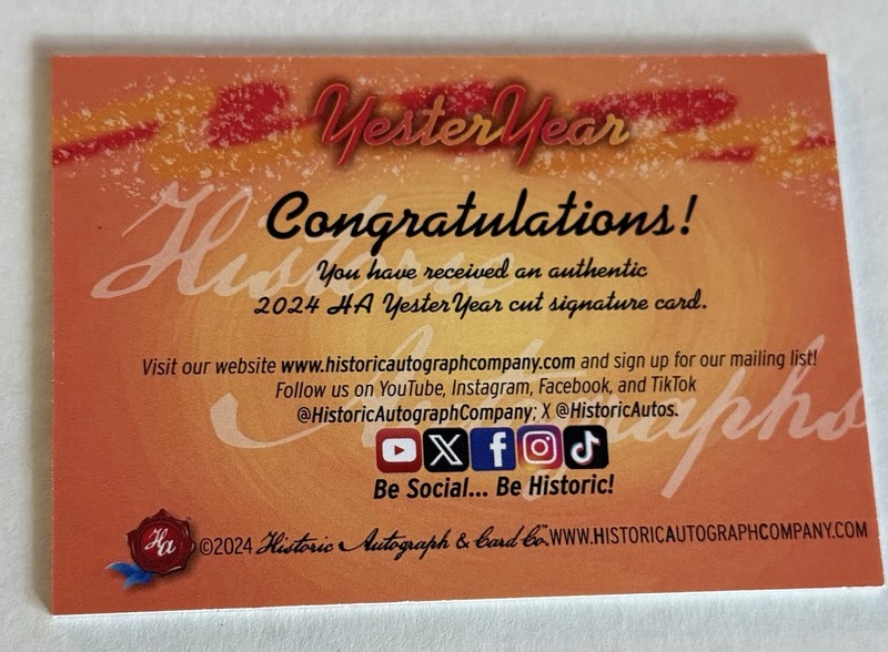 2024 Yester Year Roy Hord  NFL # 1/1 Cut Auto view 2