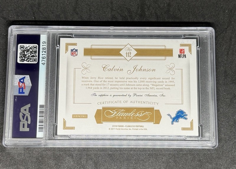 2016 Flawless Calvin Johnson Legends Gem Sapphire Purple /10 PSA 8 LIONS #112 view 2