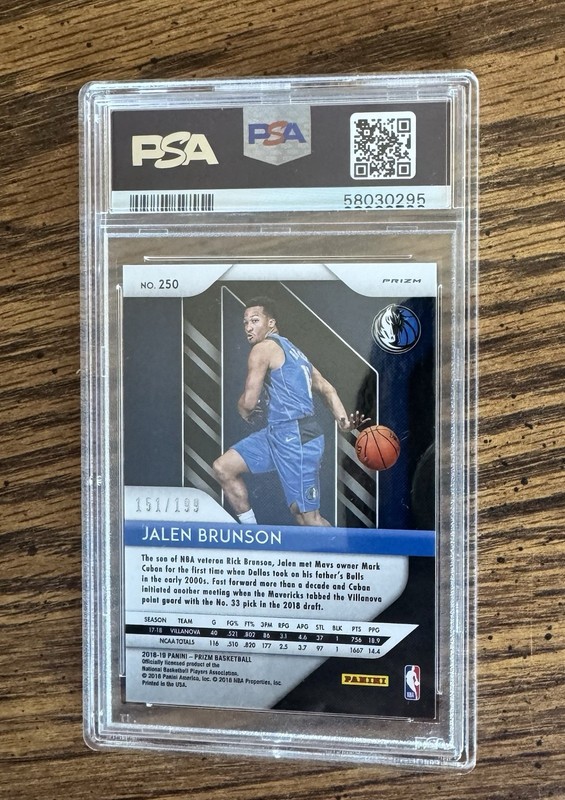2018-19 Panini Prizm 250 Jalen Brunson (RC) Blue Prizm #151/199 PSA 9 Mint view 2