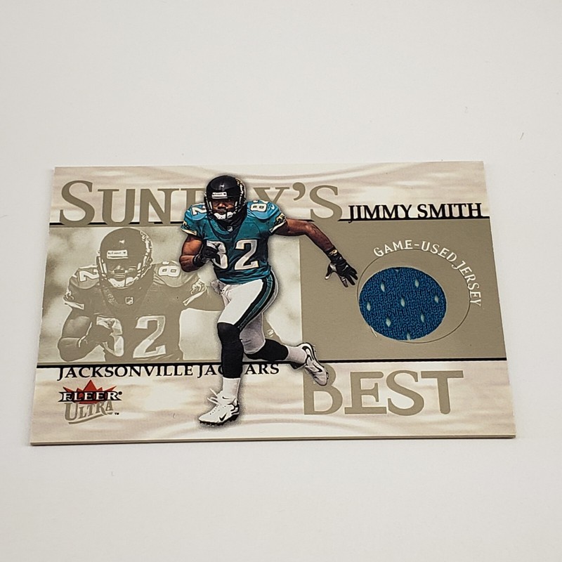 2001 Fleer Ultra Sunday's Best Jimmy Smith Jersey Card #SB-JS Jaguars Game Used view 2