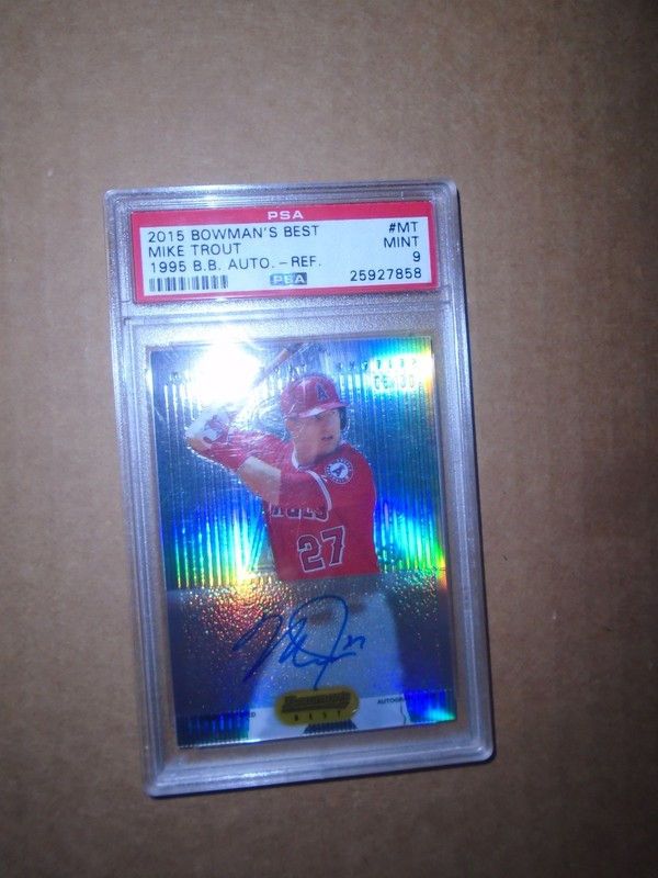 2015 Bowman's Best Mike Trout Autograph Refractor /30 PSA 9 Auto view 2