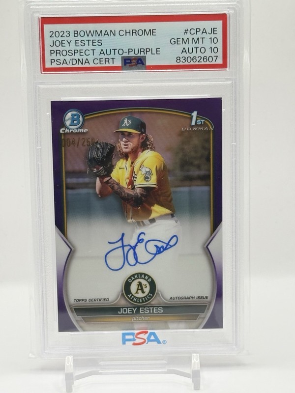 2023 Bowman Chrome - Prospect AutoJoey Estes #CPA-JE Purple Refractor PSA 10 view 2