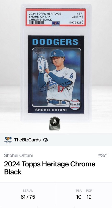 2024 Topps Heritage - Shohei Ohtani #371 - Chrome Black  /75 - PSA 10 view 2
