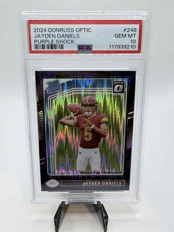sports card singles graded 2024 Donruss Optic Jayden Daniels Purple Shock RC