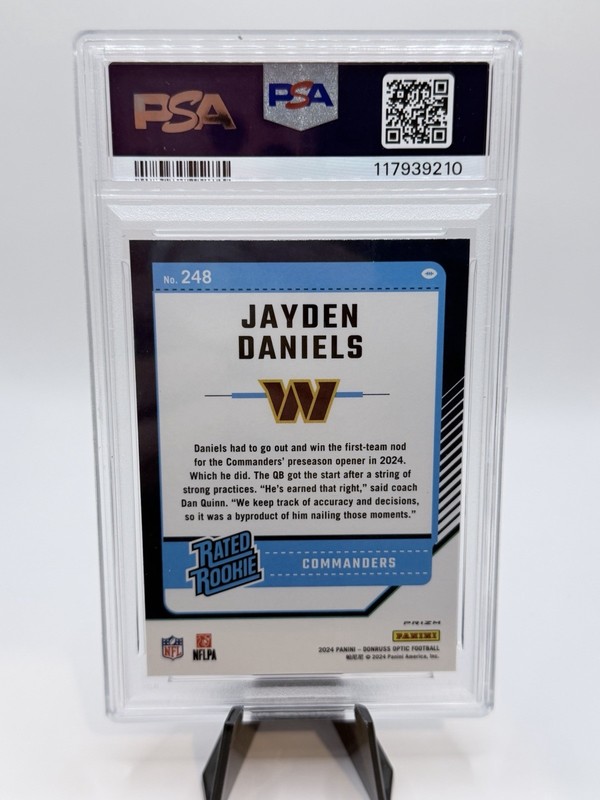 sports card singles graded 2024 Donruss Optic Jayden Daniels Purple Shock RC view 2
