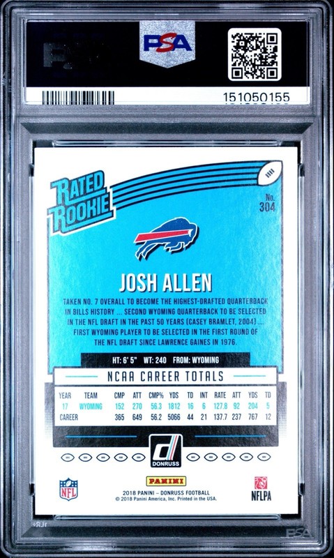 2018 Panini Donruss - Rated Rookie Josh Allen #304 (RC) PSA 10 🔥🔥🔥 view 2