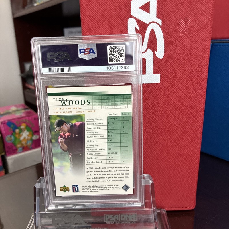 2001 Upper Deck Golf #1 Tiger Woods RC Rookie PSA 10 GEM MINT view 2
