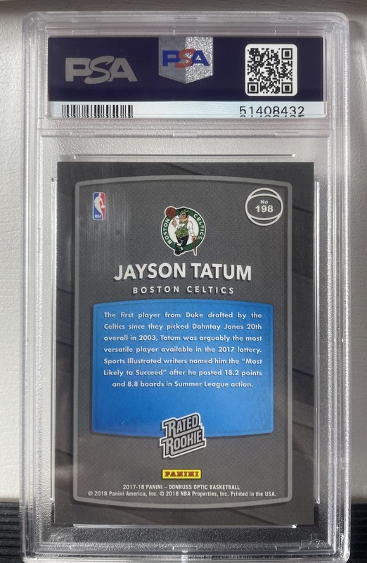 2017 Panini Donruss Optic Jayson Tatum Red and Yellow Rated Rookie PSA 10 view 2