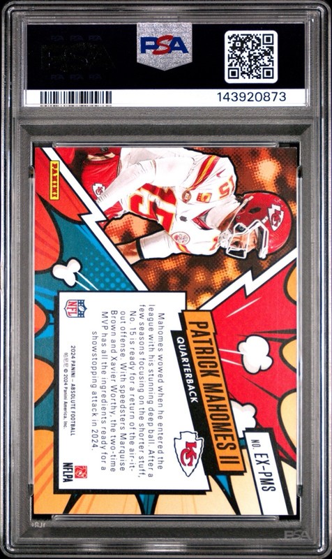 Patrick Mahomes Explosive SSP 2024 Panini Absolute MINT PSA 9 view 2