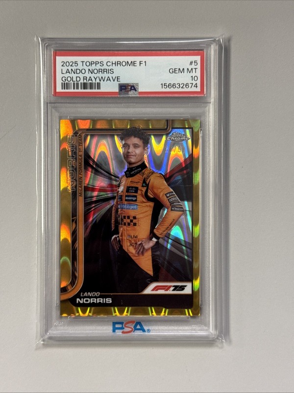 2025 Topps Chrome F1 Lando Norris Gold Raywave /50 Psa 10