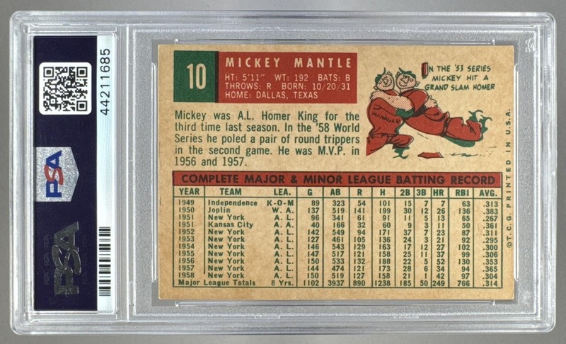 44211685 Mickey Mantle 1959 Topps #10 PSA 5 view 2