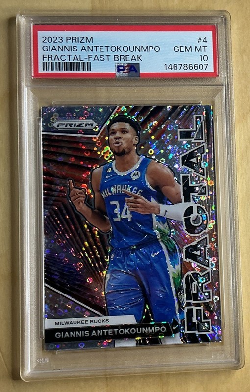 🔥2023 Prizm Fractal Fast Break #4 Giannis Antetokounmpo Bucks PSA 10 💎 POP 24