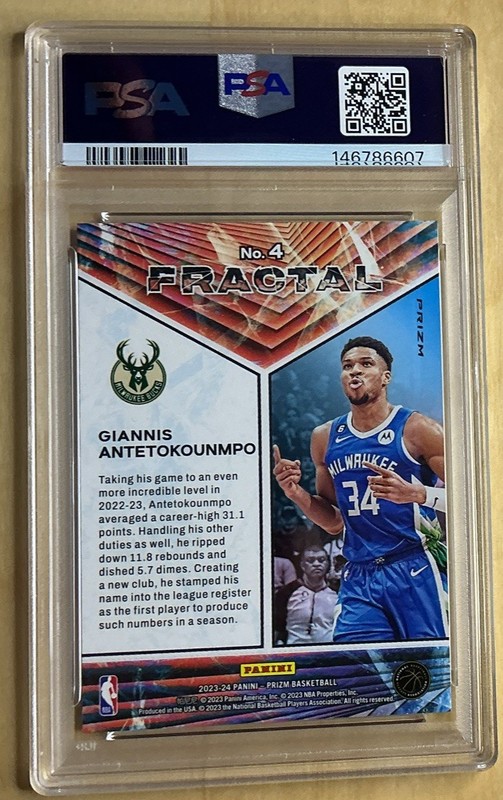 🔥2023 Prizm Fractal Fast Break #4 Giannis Antetokounmpo Bucks PSA 10 💎 POP 24 view 2