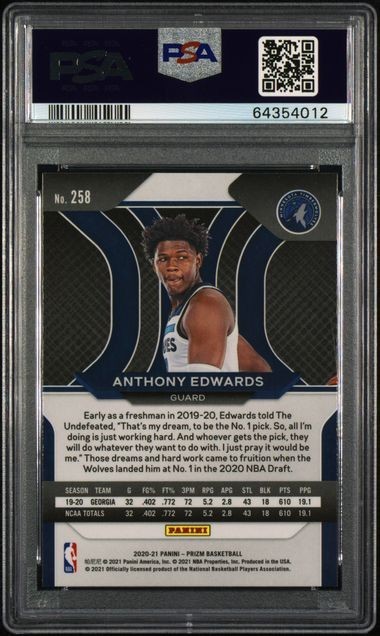 2020-21 Panini Prizm - Anthony Edwards #258 PSA 8 Prizm (RC) view 2
