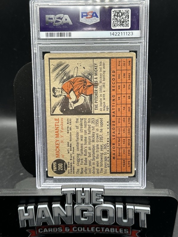 1962 Topps MICKEY MANTLE Baseball Card #200 PSA 1.5 view 2