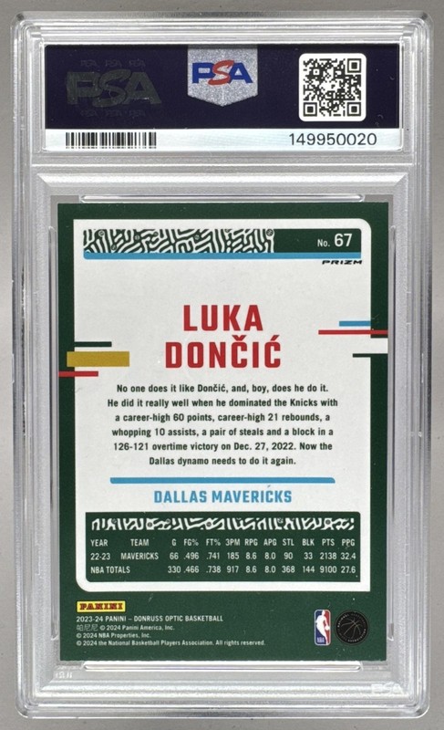 149950020 Luka Doncic 2023 Panini Donruss Optic #67 Hyper Pink Prizm PSA 9 view 2