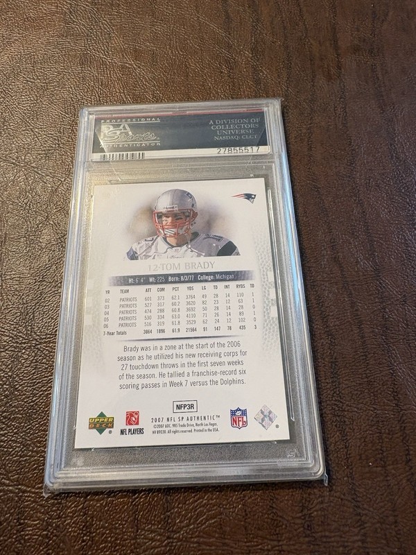 2007 SP Authentic Tom Brady PSA 10 view 2