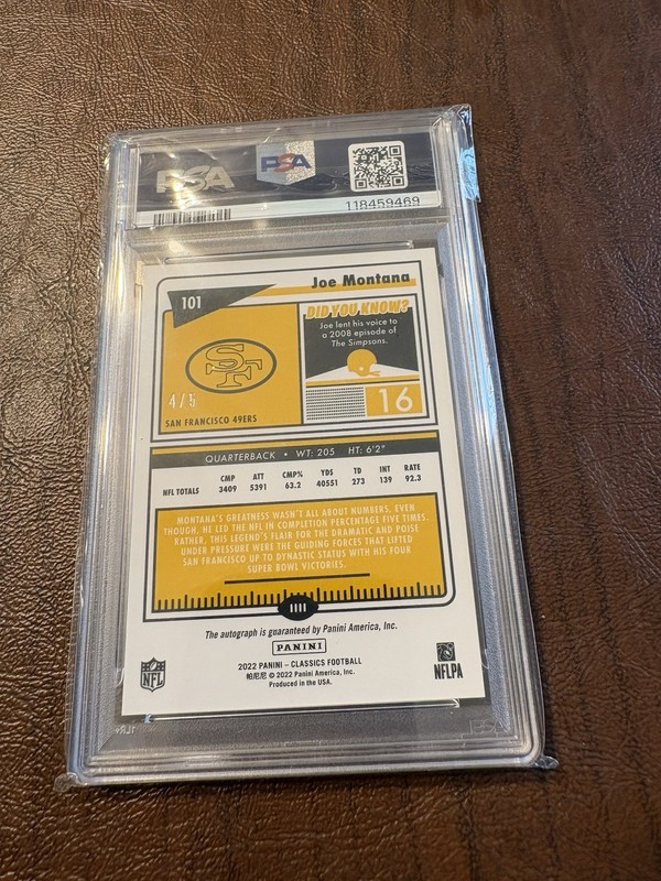 2022 Panini Classics Joe Montana Significant Auto Gold PSA 10  /5 view 2