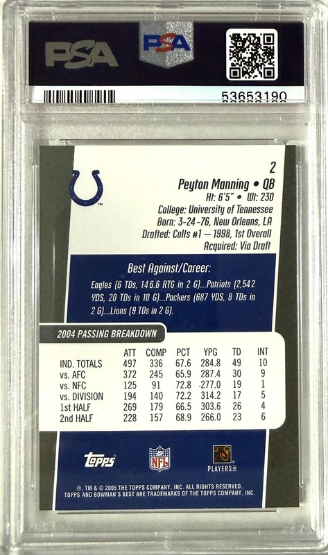 2005 Bowman's Best Bowman #2 Peyton Manning PSA 10 view 2