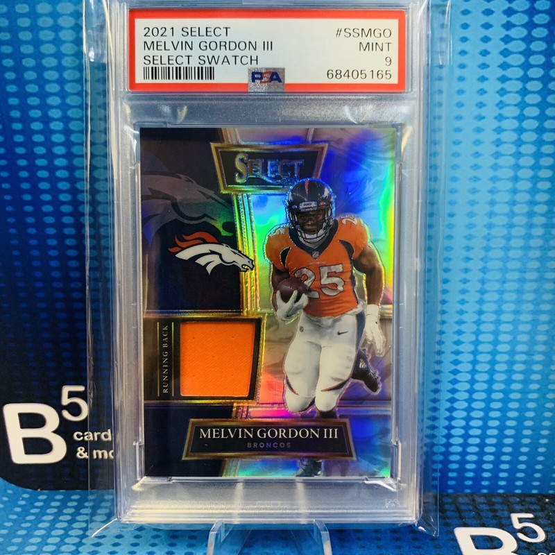 2021 Select Swatches Melvin Gordon III Silver Prizm 31/99 PLAYER WORN PSA 9