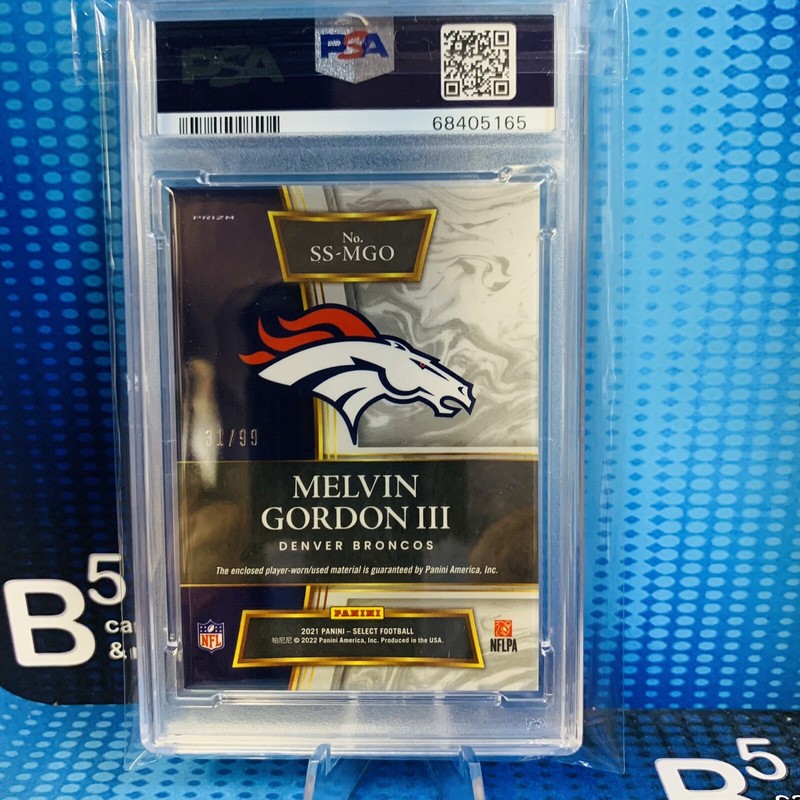 2021 Select Swatches Melvin Gordon III Silver Prizm 31/99 PLAYER WORN PSA 9 view 2