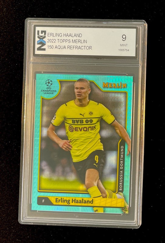 Erling Haaland 2022  Merlin Aqua Refractor  #150 Graded NXG 9 Mint