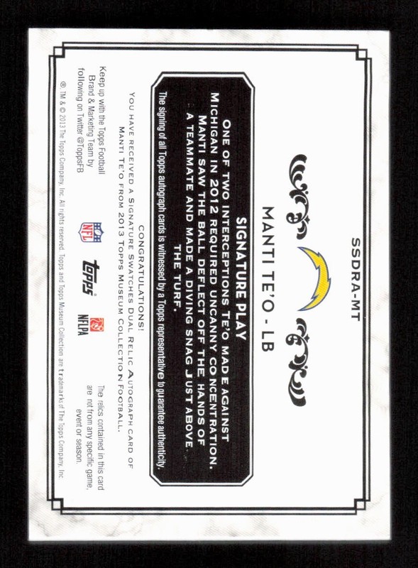 2013 Topps Museum Collection Manti Te'o RC Rookie Dual Patch Auto #'d /80 view 2
