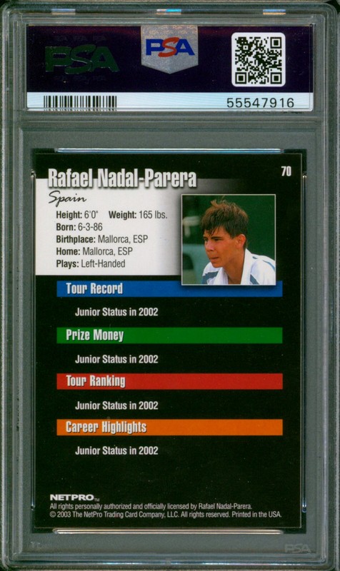 2003 NetPro Tennis RAFAEL NADAL-PARERA #70 Rookie Card Spain RC NM-Mint+ PSA 8.5 view 2