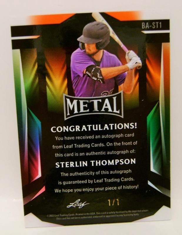 STERLING THOMPSON TRUE 1/1 AUTO AUTOGRAPHED LEAF METAL BASEBALL 2023 view 2